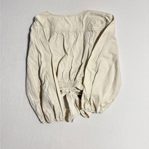 Free People Cream Crop Top Size L Wrap Blouse - Picture 2 of 5